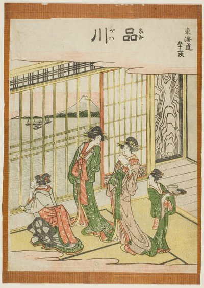 Shinagawa, fra seriens "Fifty-three S tachi sound s of the city degree (urban degree main mountain next)" av Katsushika Hokusai