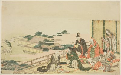 Seks udødelige poeter forbereder seg til Tanabata-festivalen av Katsushika Hokusai