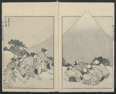 Skyv ned til venstre, Åpningen av Fuji rett fra hundre utsikter over Fuji-fjellet, 1834. av Katsushika Hokusai