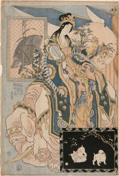 Tang Lady on a White Elephant, fra et sett Reklame Giant Straw Works in a Fair Attraction av Katsushika Hokusai