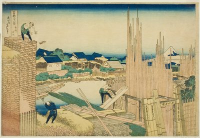 Tachikawa ved Honjo (Honjo Tachikawa), fra seriens ``Tierty Mr. x Views of Mount Fuji (Fugaku Usaju Rokukei)
