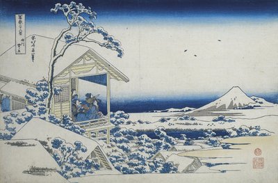 Tehus ved Koishikawa, morgenen etter et snøfall, ca. 1830 (treblokktrykk) av Katsushika Hokusai