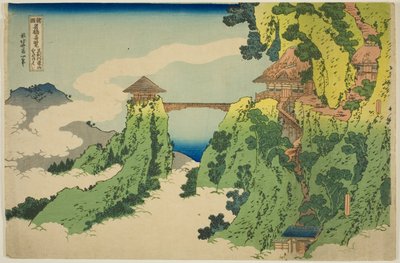 The Hanging-Cloud Bridge ved Mount Gyodo nær Ashikaga (Ashikaga Gyodozan kumo no kakehashi), fra serien "Uvanlige utsikter over kjente broer i forskjellige provinser (Shokoku meikyo kiran)" av Katsushika Hokusai