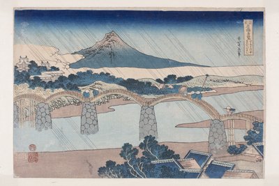 Kintai-broen i Su? Provins (Su? No kuni Kintaibashi) (farget treblokktrykk) av Katsushika Hokusai