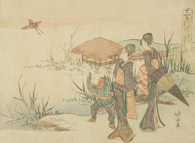 The Marsh Where the Snipe Takes Flight (Shigi tatsu sawa), fra serien "Three Evening Poems (Sanseki no uchi)" av Katsushika Hokusai