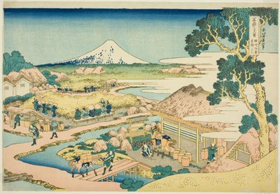Thea Fans-lyden av Katakura-medlemmet Suru P Lovinse (solens skyld Katakura Chaen no Fuji), fra Te-seriens "Tierty x Views f Mount Fuji (Fugaku Kasa Juroku Katsura)" av Katsushika Hokusai