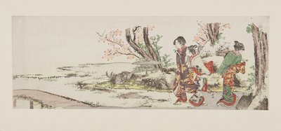 Tre kvinner ser på kirsebærblomst (farget treblokktrykk) av Katsushika Hokusai