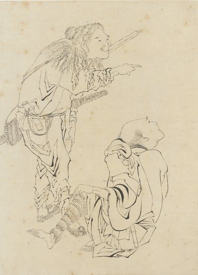 To jegere, Edo-perioden (blekk på papir) av Katsushika Hokusai