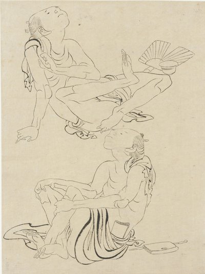 To menn slapper av om sommeren, Edo-perioden (blekk på papir) av Katsushika Hokusai