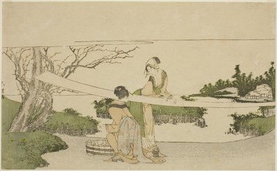 To kvinner som strekker tøy av Katsushika Hokusai