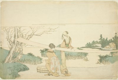 To kvinner som strekker tøy av Katsushika Hokusai