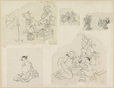Fem representasjoner av mennesker i ulike situasjoner av Katsushika Hokusai