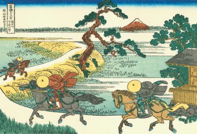 Landsbyen Sekiya ved Sumida-elven, ca. 1830 (treblokktrykk) av Katsushika Hokusai