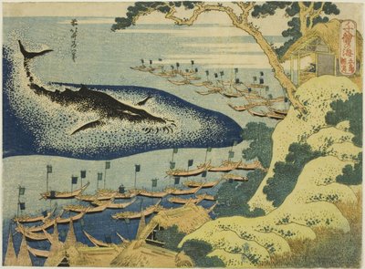 Hvalfangst utenfor kysten av Goto-øyene (Goto kujira tsuki), fra serien "One Thousand Pictures of the Ocean (Chie no umi)" av Katsushika Hokusai