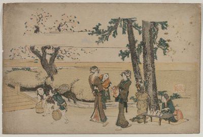 Kvinne som passerer en butikk i veikanten i nærheten av Oji av Katsushika Hokusai