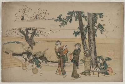 Kvinne passerer en butikk i veikanten i nærheten av Oji, tidlig på 1800-tallet. av Katsushika Hokusai