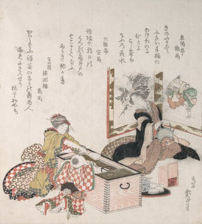 Kvinner tilbereder te rundt brannholderen, 1816. av Katsushika Hokusai