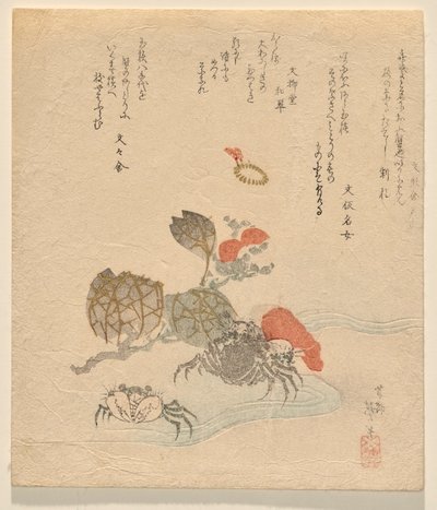 Krabber med gren av kinesiske roser av Katsushika Taito II