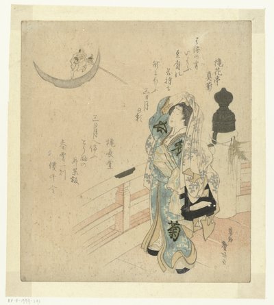 Kvinne på en bro ser på månen av Katsushika Taito II