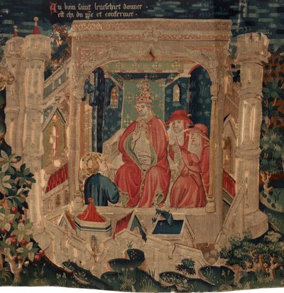 Historien om Saint Piat og Saint Eleuthère, også kalt billedvev av Arras. Bestilt fra kanon Toussaint Prier, kapellan av hertugen av Burgund, slutten av 1300-begynnelsen av 1400-tallet (teppe) av David Mosé