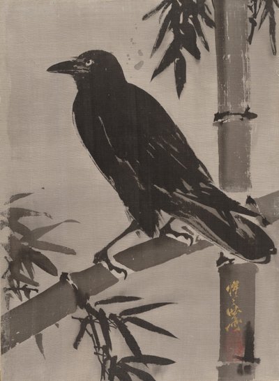 Kråke på en bambusgren, ca. 1887. av Kawanabe Kyosai