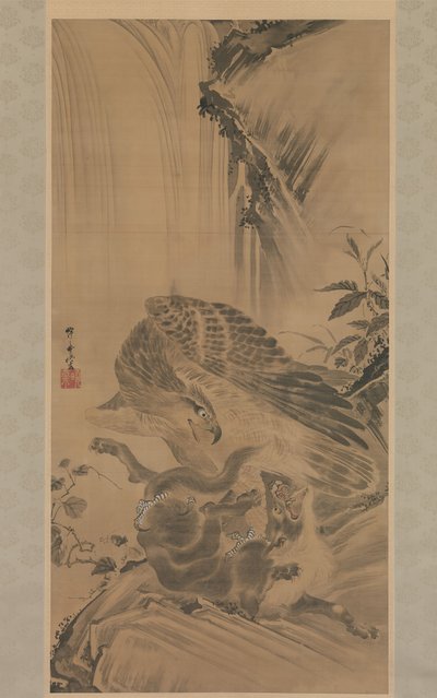 Ørn angriper en fjellløve, 1885. av Kawanabe Kyosai