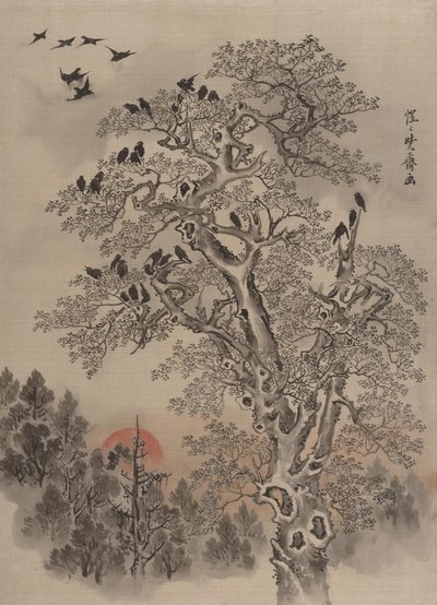 Flok av kråker ved daggry, ca. 1887. av Kawanabe Kyosai