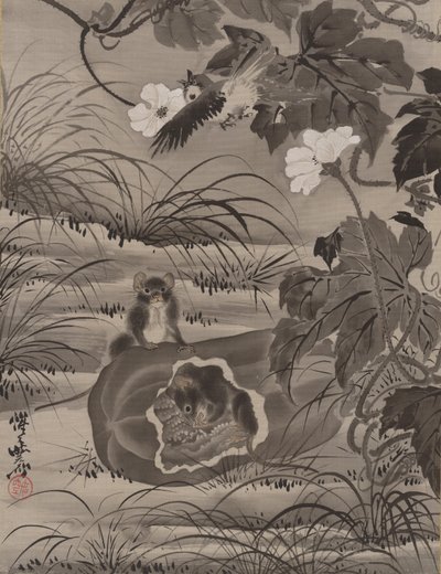 Mus i en melon, ca. 1887. av Kawanabe Kyosai