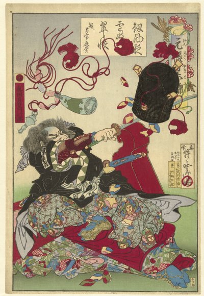 Okuda Samon Yukitaka Genroku-perioden i Japan Brokaten Genroku Yamato Nishiki av Kawanabe Kyosai