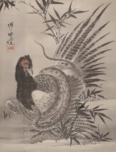 Fasan fanget av en slange, ca. 1887. av Kawanabe Kyosai