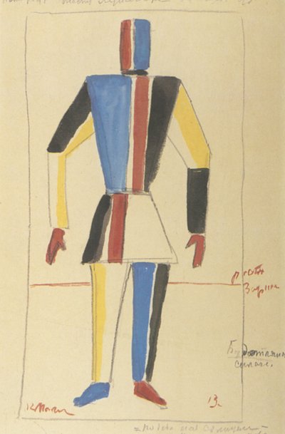 Futurist Strongman. Kostymedesign for operaen Victory over the sun etter A. Kruchenykh av Kazimir Severinovich Malevich