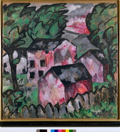 Landskap med røde hus Maleri av Kazimir Severinovich Malevich (Malevich, Malevich) (1878-1935) Søn 107x106 cm 1910 Søn Kunstmuseum Bale av Kazimir Severinovich Malevich