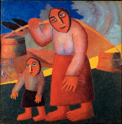 Bonde med bøtter Maleri av Kasimir Malevic (Malevich, Malevich) (1878-1935) 1911 Søn. 173x73 cm Amsterdam, Stedelijk Museum av Kazimir Severinovich Malevich