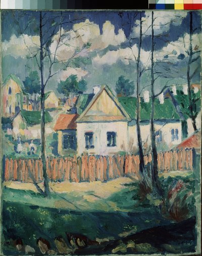 Vår. Landskap med et lite hus. (Vår. Landskap med et lite hus). maleri av Kasimir Severinovich Malevich (Malevich, Malevic) (1878-1935), olje på lerret av Kazimir Severinovich Malevich
