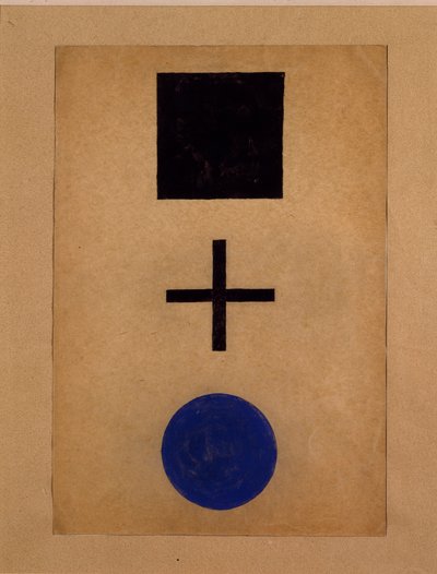 Suprematisme: firkant, kors, sirkel Gouache-maleri av Kazimir Malevich (Malevich, Malevich) (1878-1935) 1919-1920 Privat samling av Kazimir Severinovich Malevich