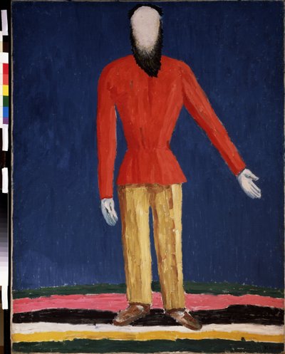 A Peasant (A Peasant). Representasjon av en skjeggete mann med en rød skjorte). Maleri av Kasimir Severinovich Malevich (Malevich, Malevic) (1878-1935), olje på lerret av Kazimir Severinovich Malevich