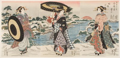 Moderne figurer ved daggry på en snørik dag (Imayō sugata yuki no akebono) av Keisai (1790 1848) Eisen