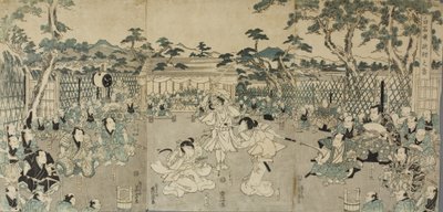 Søstre som hevner farens død; fra kabuki-stykket «Shiraishi» av Keisai Eisen