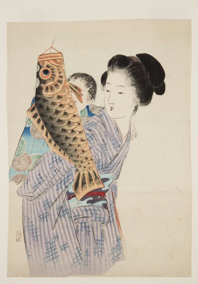 Carp Streamer (Koi no bori) (farget treblokktrykk) av Keishu Takeuchi