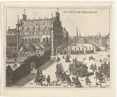 Utsikt over domstolen i Brussel, 1673. La cour de Brusselle (tittel på objekt) av Kemnitz