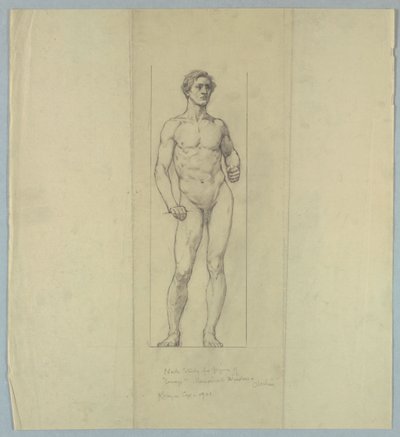 Nakenstudie for figur av "Courage," Memorial Window til Jacob Dolson Cox, Oberlin College av Kenyon Cox