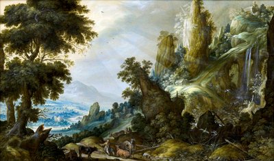 Fjelllandskap med foss av Keuninck, Kerstiaen, de (ca.1560-1633) av Kerstiaen de Keuninck