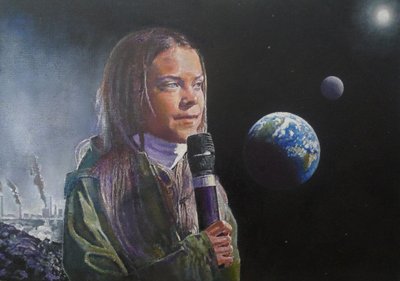Greta Speaks Out (Wake Up Humanity!), 2022 (maleri) av Kevin Parrish