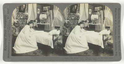 Den tomme barnesengen. Vi er nærmere den andre bredden siden babyen døde, 1899. av Keystone View Company