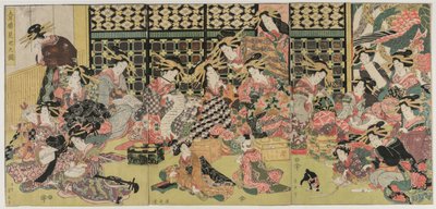 Et bilde av visningen i Pleasure Quarters, 1810-tallet. av Kikugawa Eizan