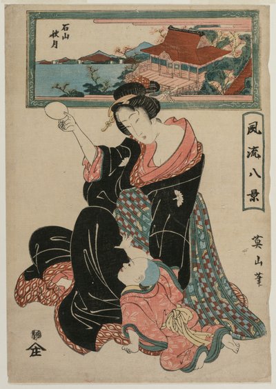Autumn Moon at the Temple Ishiyamadera fra serien Fashionable Eight Views, ca. 1814-17. av Kikugawa Eizan