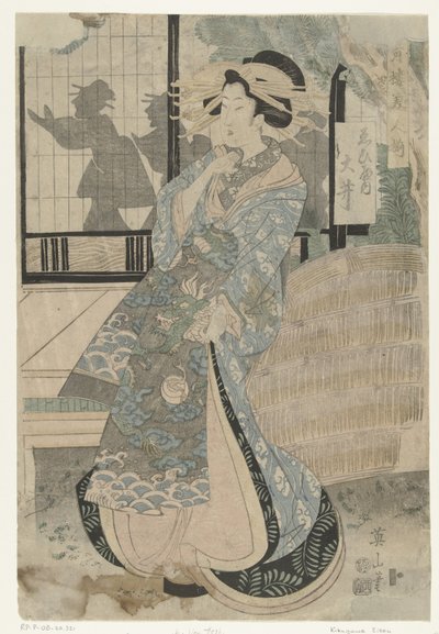 Kurtisane Oi fra Ebiya-huset Ebiya uchi Oi (tittel på objekt) Serie med skjønnheter fra lysthusene (serietittel) Seiro bijin soroi (serietittel på objekt) av Kikugawa Eizan