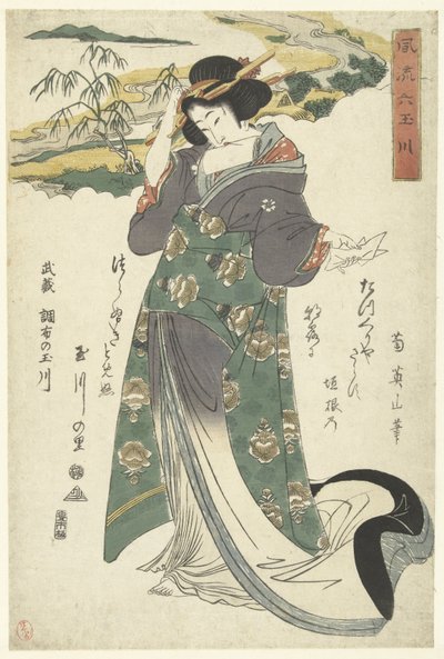 De Chofu Tama-rivieren i Musashi-provinsen Musashi Chofu no Tamagawa (tittel på objekt) De elegante zes Tama rivieren (serietittel) Furyu Mu Tamagawa (serietittel på objekt) av Kikugawa Eizan
