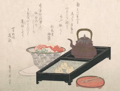 Utstyr for te og en kakeskål, 1800-tallet. av Kikugawa Eizan