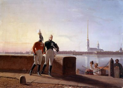 Den russiske tsaren Alexander I (1777-1825) og hans bror Konstantin på kanten av Neva-maleriet av Kil (1800-tallet) Eremitagemuseet, St. Petersburg av Kil